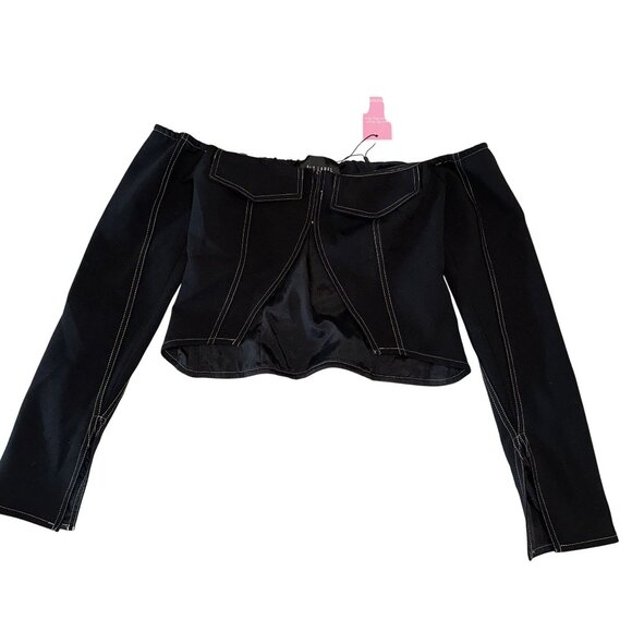 NWT PrettyLittleThing PLT Label Black Contrast Stitch Corset Top Women's Size 2 - Picture 1 of 9